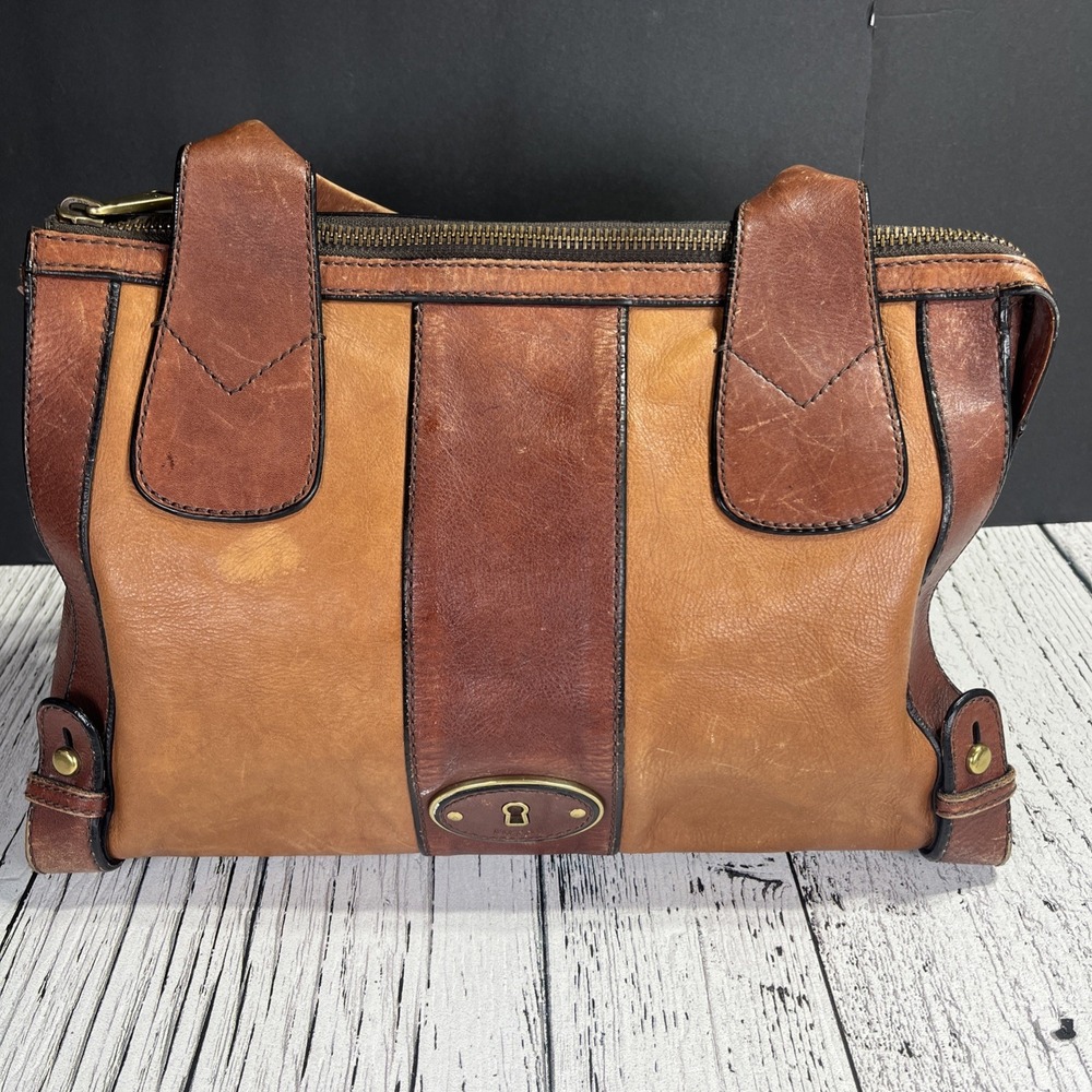 Vintage Fossil Reissue Satchel Handbag‎ Two Tone Leather - Picture 2 of 14